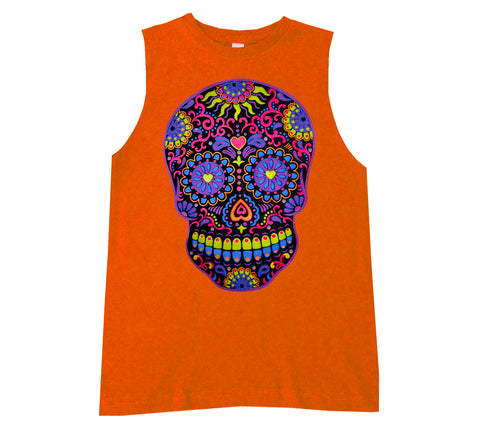 Lil Neon Skull Muscle Tank, Orange (Infant, Toddler, Youth, Adult)
