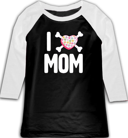 Convo Hearts COLLAB- I love Mom Raglan, BW (Toddler, Youth)