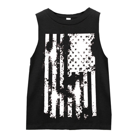 Distressed Flag Muscle Tank, Black (Infant, Toddler, Youth, Adult)