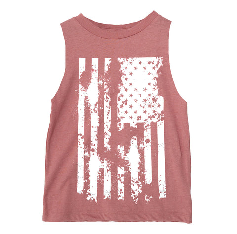 Distressed Flag Muscle Tank, Clay (Infant, Toddler, Youth, Adult)