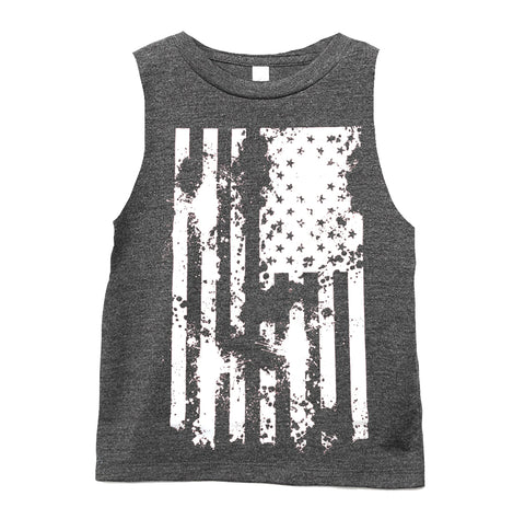 Distressed Flag Muscle Tank, Dk.Heather (Infant, Toddler, Youth, Adult)
