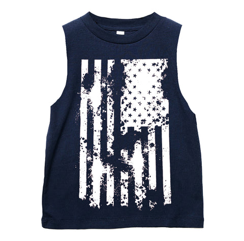 Distressed Flag Muscle Tank, Navy (Infant, Toddler, Youth, Adult)