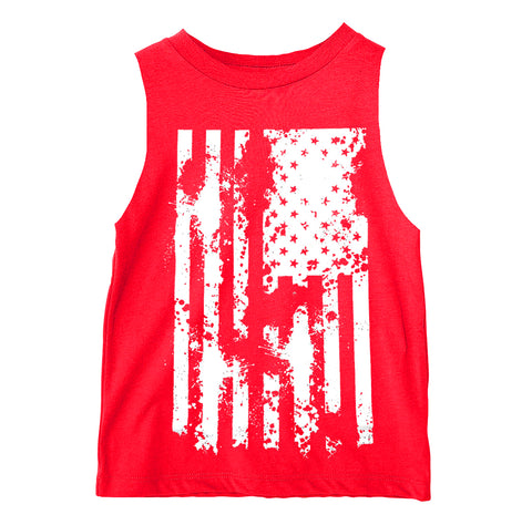 Distressed Flag Muscle Tank, Red  (Infant, Toddler, Youth, Adult)