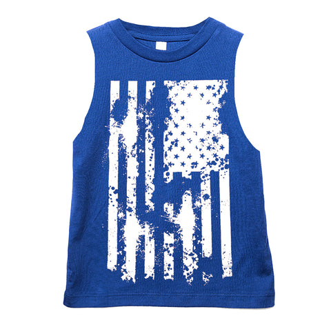 Distressed Flag Muscle Tank, Royal   (Infant, Toddler, Youth, Adult)