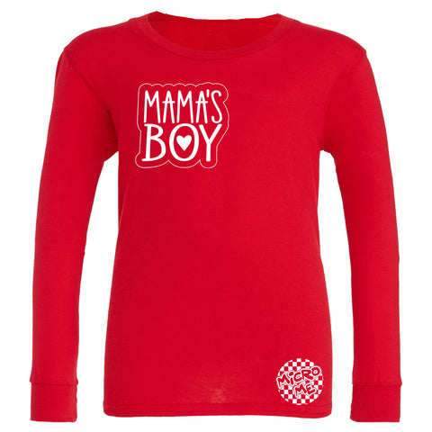 MAMA'S Boy Long Sleeve Shirt, Red (Infant, Toddler, Youth, Adult)