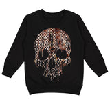 *Marble Check Drip Skull Fleece Sweatshirt, Black (Toddler, Youth, Adult)