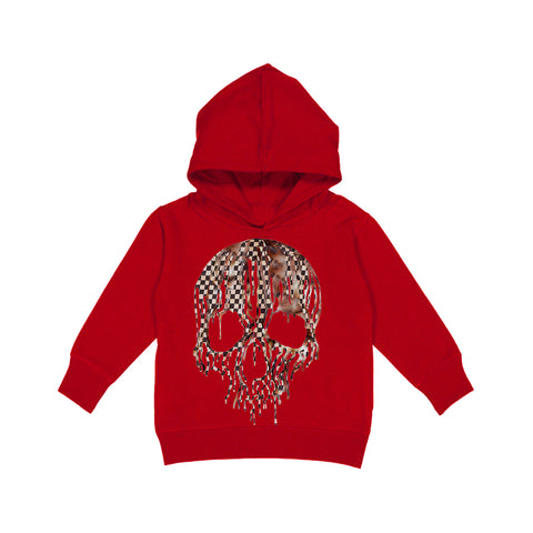 Marble Check Drip Skull Hoodie, Red (Toddler, Youth, Adult)