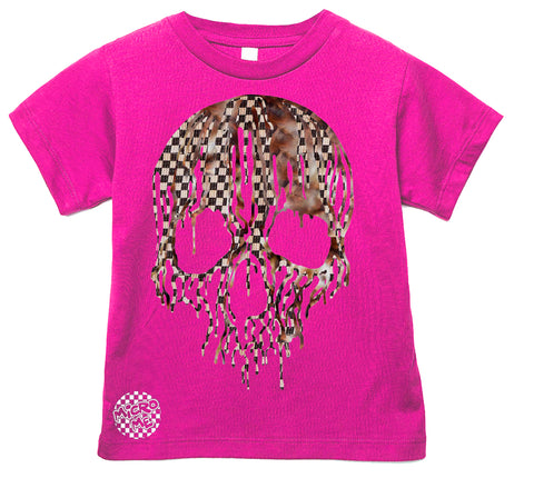 Marble Check Drip Skull Tee, Hot Pink (Infant, Toddler, Youth, Adult)