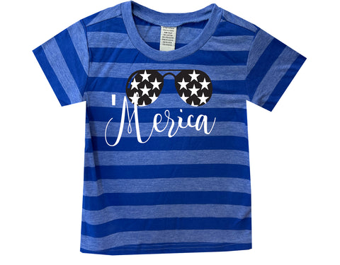 Merica Sunglasses Tee, Royal Stripe(Toddler, Youth)