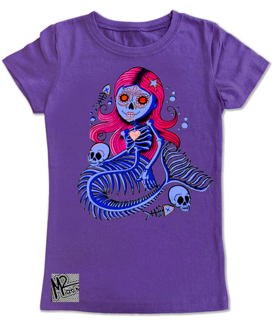 M-Mermaid Skelly GIRLS Fitted Tee, Purple (Toddler, Youth, Adult)