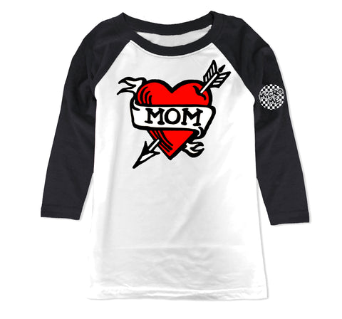Tattoo Mom Heart Raglan, W/B (Infant, Toddler, Youth)