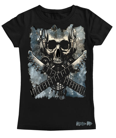 Skull Headphones GIRLS Fitted Tee, Black (Youth, Adult)