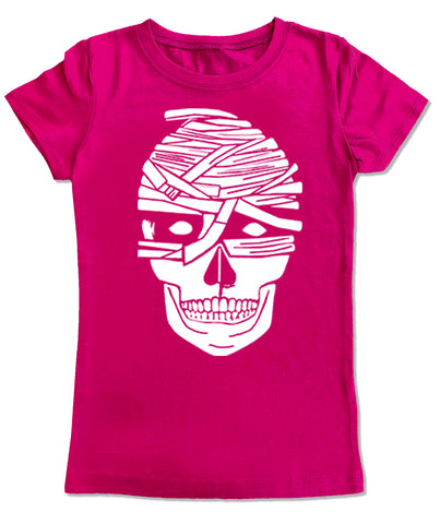 Mummy Skull GIRLS Fitted Tee, Hot Pink (Youth, Adult)