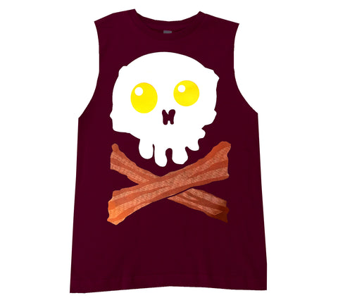 Bacon Skull Muscle Tank , Maroon (Youth, Adult)