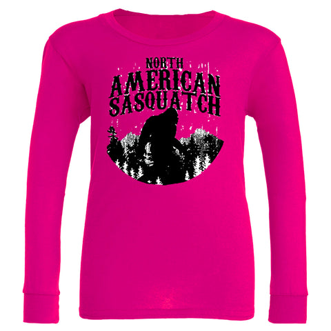 N.Am Sasquatch Long Sleeve Shirt, Hot Pink (Infant, Toddler, Youth, Adult)