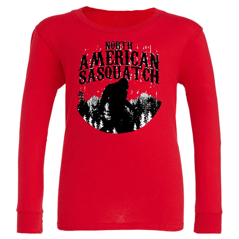 N.Am Sasquatch Long Sleeve Shirt, Red  (Infant, Toddler, Youth, Adult)