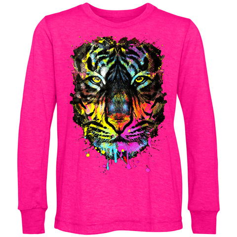 Neon Tiger  LS Shirt, Hot Pink  (Toddler, Youth , Adult)