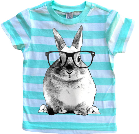 Nerdy Rabbit Tee,  Mint Stripes  (Toddler, Youth)