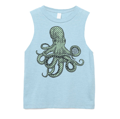 Check Octopus Muscle Tank, Lt. Blue (Infant, Toddler, Youth, Adult)