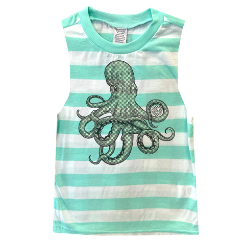 Check Octopus Muscle Tank, Mint Stripe  (Toddler, Youth)