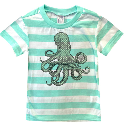 Check Octopus Tee, Mint Stripe (Toddler, Youth)