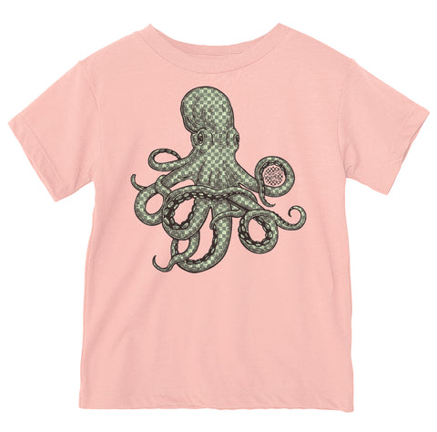 Check Octopus Tee, Peach  (Toddler, Youth, Adult)