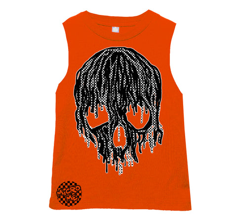 Checker Drip Skull Muscle Tank, Orange  (Infant, Toddler, Youth, Adult)
