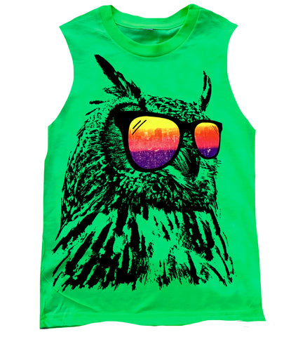 Owl Muscle Tank, Neon Green (Infant, Toddler, Youth)