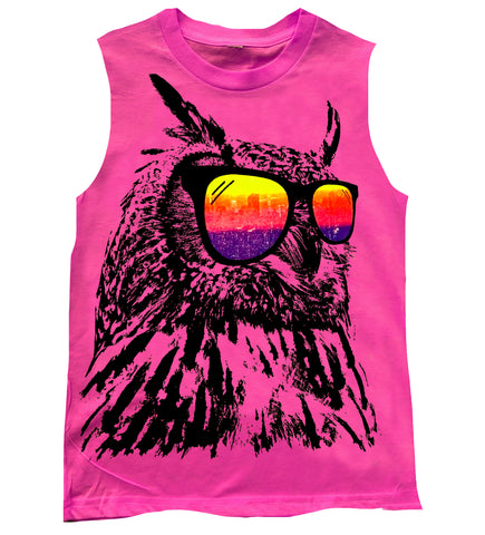 Owl Muscle Tank, Hot Pink (Infant, Toddler, Youth, Adult)