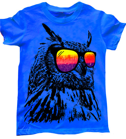 Owl Tee, Neon Blue (Toddler, Youth, Adult)