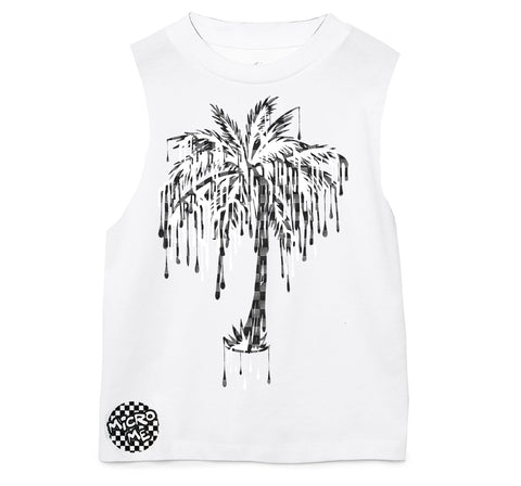 Denim Check Palm Muscle Tank, White  (Infant, Toddler, Youth, Adult)