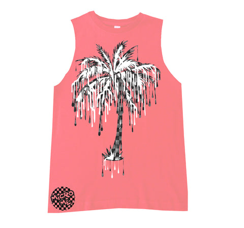 Denim Check Palms Muscle Tank, Coral   (Toddler)