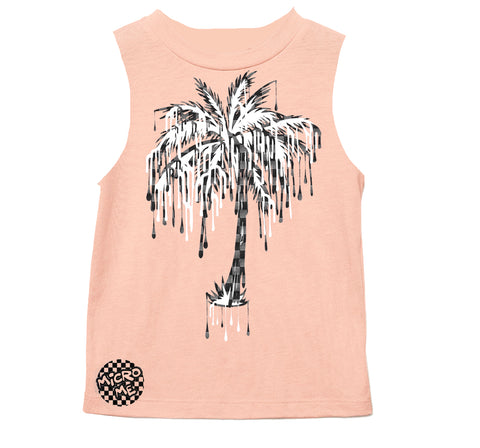 Denim Check Palm Muscle Tank, Peach  (Infant, Toddler, Youth, Adult)
