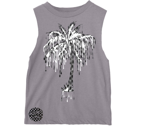 Denim Check Palm Muscle Tank, Stone  (Infant, Toddler, Youth, Adult)