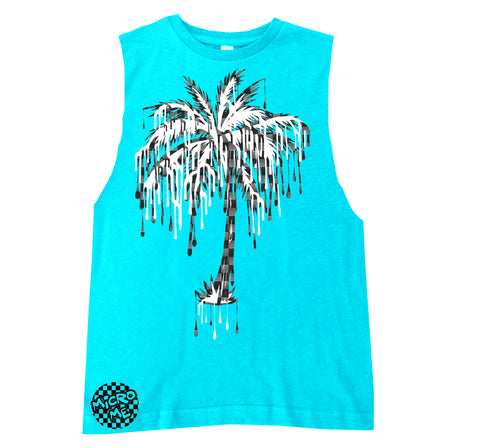 Denim Check Palm Muscle Tank, Tahiti (Infant, Toddler, Youth, Adult)