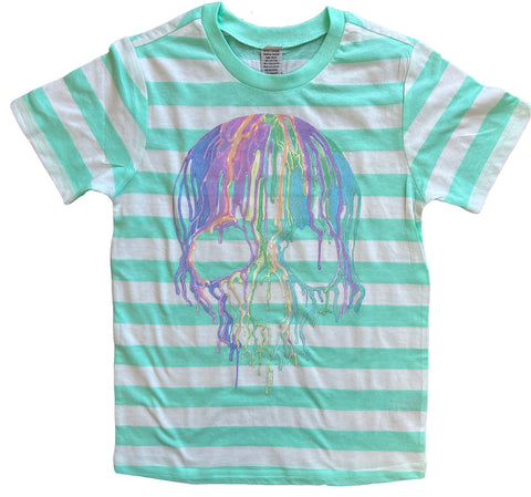 Pastel Drip Skull Tee,  Mint Stripes  (Toddler, Youth)