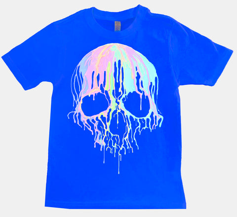 Pastel Drip Skull Tee, Neon Blue  (Infant, Toddler, Youth, Adult)