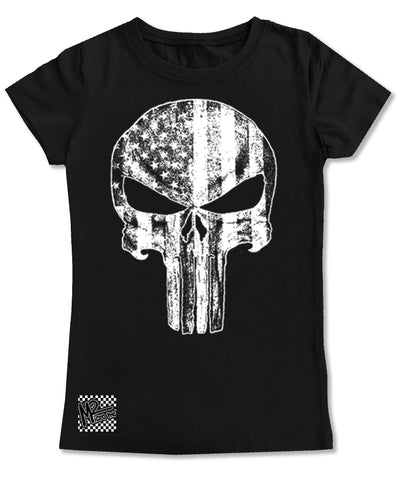 Patriotic Punisher GIRLS Fitted Tee, Black (Youth, Adult)