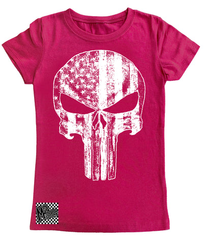 Patriotic Punisher GIRLS Fitted Tee, Hot Pink (Youth, Adult)