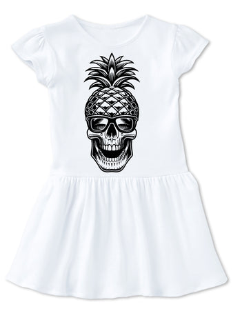Pineapple Skull Dress, White (Toddler)