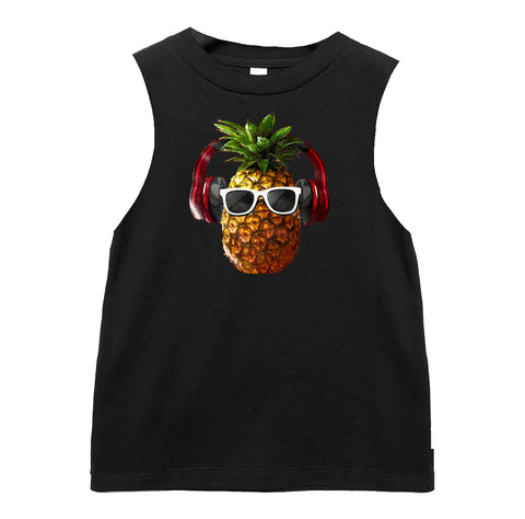 Pineapple Headphones Muscle Tank, Black (Infant, Toddler, Youth, Adult)