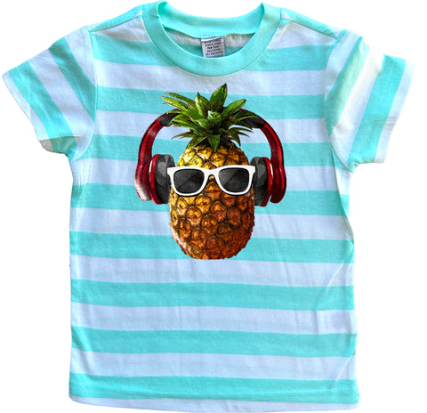 Pineapple Headphones  Tee, Mint Stripe (Toddler, Youth)