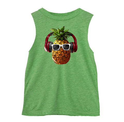 Pineapple Headphones Muscle Tank, TB Green (Toddler, Youth, Adult)