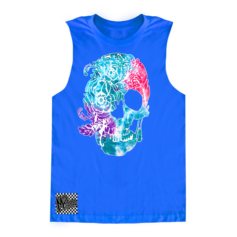 H-Pink Tie Skull Muscle Tank,  Neon Blue (Infant, Toddler, Youth, Adult)