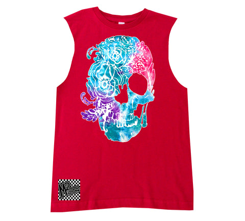 H-Pink Tie Skull Muscle Tank,  Red (Infant, Toddler, Youth, Adult)