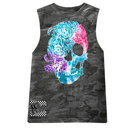 H-Pink Tie Skull Muscle Tank, Smoke Camo (Infant, Toddler, Youth, Adult)