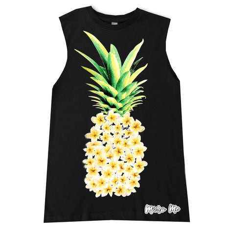 Plumeria Pineapple Muscle Tank, Black  (Infant, Toddler, Youth)