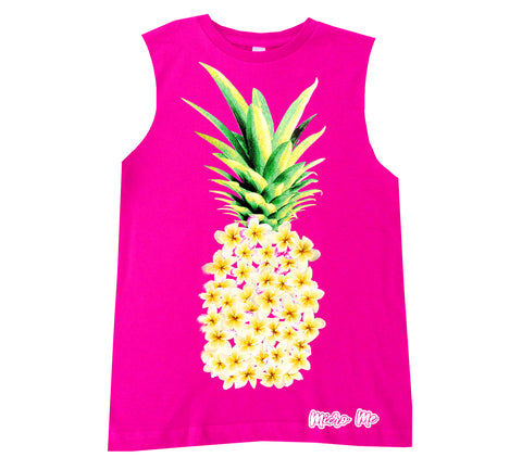 Plumeria Pineapple Muscle Tank, Hot Pink (Infant, Toddler, Youth)