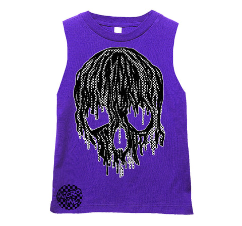 Checker Drip Skull Muscle Tank,  Purple (Infant, Toddler, Youth, Adult)