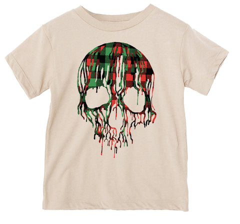 Buffalo Plaid Drip Skull Tee, Natural (Infant, Toddler, Youth, Adult)